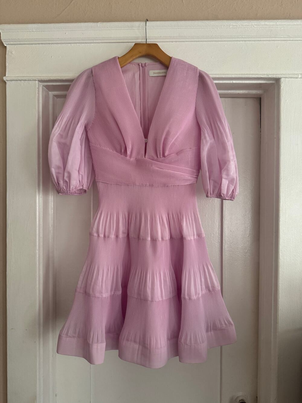 Zimmermann lilac pleated plunge mini dress